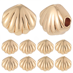 Настоящее золото 18K 20 шт. стойки, покрытие латунных бусин, формы раковины, реальный 18 k позолоченный, 6.5x7x4 мм, отверстие : 1.5 мм