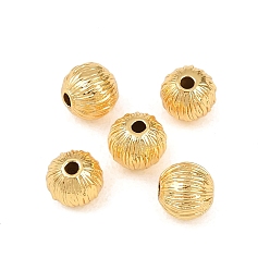 Настоящее золото 18K Латунные бусины, гофрированный круглый, без свинца и без кадмия, стойки покрытие, долговечный, реальный 18 k позолоченный, 6 мм, отверстие : 1.2 мм