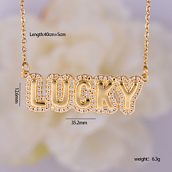 Золотой Подвеска-талисман на удачу из латуни с микропаве из прозрачного кубического циркония и надписью в виде пузырьков, с 304 цепями из нержавеющей стали, золотые, 15.75 дюйм (40 см)