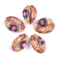 Colorful Printed Cowrie Shell Beads, No Hole/Undrilled, Colorful, 20~25x13~17x7~8mm