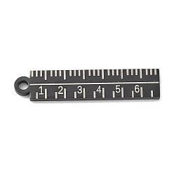 Black 304 Stainless Steel Pendants, Ruler Charms, Polishing, Ion Plating(IP), Black, 29x6x1.5mm, Hole: 1.9mm