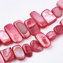 Светло-Вишневый Пресноводных оболочки бисер нитей, окрашенные, самородки, светло-вишневый, 6~25x4~14x3~7 мм, отверстие : 1 мм, около 96~100 шт / нитка, 31.4 дюйм