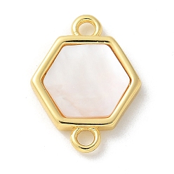 Настоящее золото 18K Естественные белые шармы разъема оболочки, без кадмия, без никеля и без свинца, с латунной фурнитурой , шестиугольник, реальный 18 k позолоченный, 16.5x12.5x2 мм, отверстие : 1.8 мм