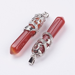 Carnelian Natural Carnelian Big Pointed Pendants, with Alloy Findings, Faceted, Bullet, Platinum, 59~63x11~12mm, Hole: 4x7mm