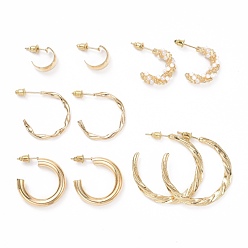 Golden C-shape Stud Earrings, Imitation Pearl Beads Half Hoop Earrings, Alloy Open Hoop Earrings for Women, Golden, 13~35.5x3~7mm, Pin: 0.8mm, 5 pairs/set