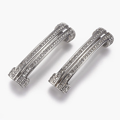 Stainless Steel Color 304 Stainless Steel Slide Charms, with Rhinestone, Rectangle, Stainless Steel Color, 41.5x11x7mm, Hole: 4x8mm