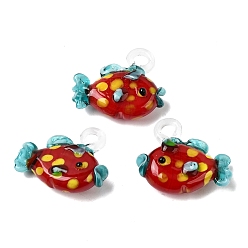 Темно-Красный Подвески лэмпворк ручной работы, тропические рыбки-талисманы, темно-красный, 24~30x25~27x8~10 мм, отверстие : 3~4 мм