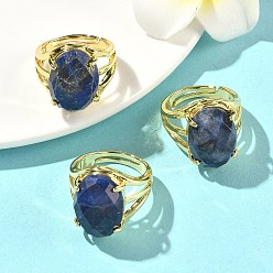 Ляпис-Лазурь Латунные манжеты с открытыми кольцами, с природными лазурита, овальные, граненые, стойки покрытие, долговечный, золотые, 18 мм