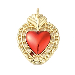Настоящее золото 18K Подвески из латуни с эмалью в стойку, с целью перехода в кольце, без кадмия и без свинца, шарма сердца, реальный 18 k позолоченный, 24x19.5x3 мм, отверстие : 4 мм