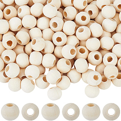 Floral White 500Pcs Unfinished Natural Wood European Beads, Lager Hole Beads, Round, Floral White, 12x10.5mm, Hole: 5mm