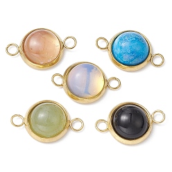 Смешанные камни Шармы-соединители из натуральных и синтетических камней, ионное покрытие (IP) 304 полукруглые звенья из нержавеющей стали, 10x16~16.5x10 мм, отверстие : 2 мм