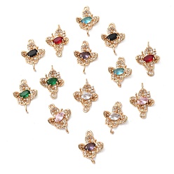 (52) Непрозрачная лаванда Шармы-соединители из латуни с микропаве из кубического циркония, бабочка, без кадмия, без никеля и без свинца, золотой свет, разноцветные, 19.5x13.5x4 мм, отверстие : 1.7 мм