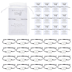 Platinum Waxed Cotton Cord Bracelets, with Alloy Charms and Paper Card and Organza Gift Bags, Platinum, Inner Diameter: 1.97 inch(5cm)