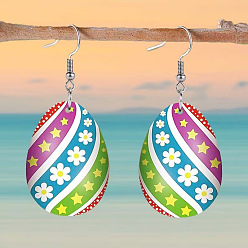 Разноцветный Акриловые серьги-подвески в виде пасхальных яиц, платина, красочный, 50x21 мм