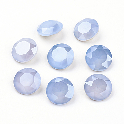 Сапфир Заостренные задние и задние боковые кабошоны из стразного стекла, класс А, имитация нефрита, стиль мокко, граненые, плоско-круглые, сапфир, 8x4.5 мм