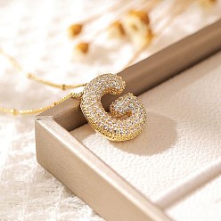 Letter G Латунные микропаве прозрачные кубические цирконии ожерелья с подвесками в виде букв, реальный 18 k позолоченный, Буква G, 17.72 дюйм (45 см)