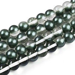 Темно-серый Запекание окрашенные прозрачные стеклянные бусины нити, круглые, два тона, темно-серый, 9.5~10 мм, отверстие : 1.2 мм, около 84~87 шт / нитка, 29.53~30.71 дюйм (75~78 см)