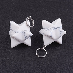 Говлит Синтетических подвески Говлит, с 201 разрезными кольцами из нержавеющей стали, цвет нержавеющей стали, Звезда Меркабы, 22~23x16.5~17x19 мм, отверстие : 6 мм