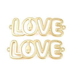 Золотой Латунный полый соединительный кулон, слова любовь ссылки, долговечный, стойки покрытие, без свинца и без кадмия, золотые, 14x41x2 мм, отверстие : 1.4 мм