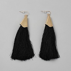 Черный Серьги-кисточки из рафии, со сплавочной фурнитурой, чёрные, 108 мм