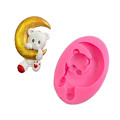 Random Single Color or Random Mixed Color Food Grade Silicone Molds, Fondant Molds, Baking Molds, Chocolate, Candy, Biscuits, UV Resin & Epoxy Resin Jewelry Making, Bear with Moon, Random Single Color or Random Mixed Color, 83x59x15mm, Inner Diameter: 72x44mm