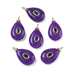 Белый Нефрит Крашеные натуральный белый нефрит подвески, подвески в форме слезы с латунной микрофиброй из кубических цирконий, без свинца и без кадмия, долговечный, стойки покрытие, реальный 18 k позолоченный, индиговые, 23~25x13~15x6 мм, отверстие : 2 мм