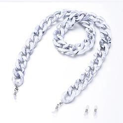 WhiteSmoke Eyeglasses Chains, Neck Strap for Eyeglasses, with Acrylic Curb Chains, 304 Stainless Steel Lobster Claw Clasps and  Rubber Loop Ends, WhiteSmoke, 30.7 inch(78cm)