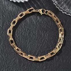 Golden 304 Stainless Steel Double Rectangle Link Chain Bracelets, Ion Plating(IP), Golden, 8.46 inch(21.5cm)