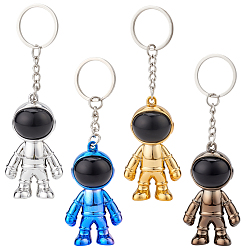 Mixed Color 4Pcs 4 Colors Plastic Astronaut Keychains, Electroplated, with Iron Key Rings, Mixed Color, 10.3cm, 1pc/color