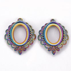 Rainbow Color Alloy Pendant Cabochon Settings, Cadmium Free & Nickel Free & Lead Free, Oval, Rainbow Color, 29.5x25x3mm, Hole: 1.5mm, Tray: 18x13mm