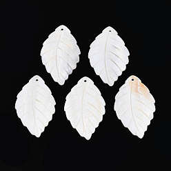 Морская Ракушка Большие подвески из натуральной пресноводной ракушки, лист прелести, цвет морской раковины, 50.5~51.5x31~32x2.5~3.3 мм, отверстие : 1.8 мм