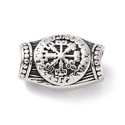 Античное Серебро 304 европейские бусины ручной полировки из нержавеющей стали, бусины с большим отверстием, овал с символом вегвизира, античное серебро, 20.5x13.5x9 мм, отверстие : 6 мм