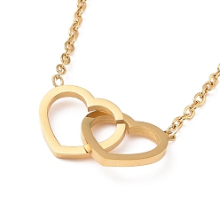 Golden Ion Plating(IP) 304 Stainless Steel Interlocking Heart Pendant Necklace for Women, Golden, 16.54 inch(42cm)