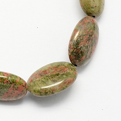 Dark Olive Green Flat Oval Gemstone Natural Unakite Stone Beads Strands, Dark Olive Green, 18x13x6mm, Hole: 2mm, about 22pcs/strand, 15.7 inch