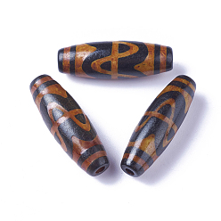 Узор Волны Бусины дзи с волнами в тибетском стиле, природных бисера агат, рис, 28~30x9.5~10.5 мм, отверстие : 1.5~2 мм