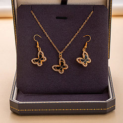 Бабочка Комплекты из ожерелий и висячих серег из сплава со стразами и эмалью для женщин, бабочка, Ожерелье: 400 mm