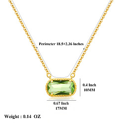 Желто-Зеленый 304 Подвеска-колье из нержавеющей стали с овальным камнем-талисманом, инкрустированным кубическим цирконием, для женщин., золотые, желто-зеленый, 18.50 дюйм (47 см)
