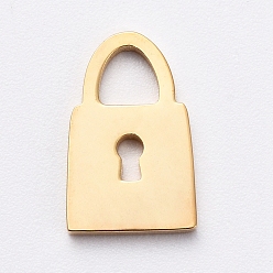 Золотой Вакуумное покрытие pvd 304 подвески из нержавеющей стали, отрезать, ручная полировка, полый, запирать, золотые, 10x6x1 мм, отверстие : 3x3 мм