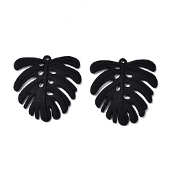 Черный Акриловые подвески краскораспылительные, подвески из тропических листьев, без кадмия и без свинца, лист монстры, чёрные, 35.5x33x2 мм, отверстие : 1.2 мм