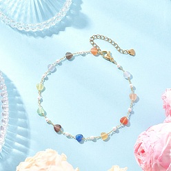 Золотой Браслеты на ногу из латунной цепочки с разноцветными кошачьими сердечками и пластиковыми жемчужными бусинами, золотые, 9-1/8 дюйм (231 мм)