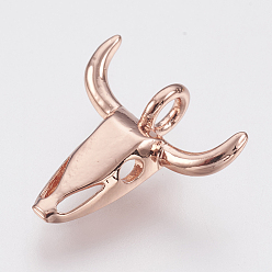 Розовое Золото Латунные подвески, без свинца и без кадмия, головы быка, розовое золото , 15x14.5x3 мм, отверстие : 2 мм