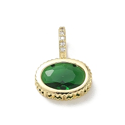 Verde Latón pavimenta colgantes de circonio cúbico, encantos ovalados planos, larga duración plateado, chapado en rack, sin plomo y el cadmio, real 18 k chapado en oro, verde, 19x14x7.8 mm, agujero: 5x7 mm
