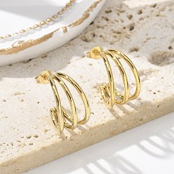 Золотой 304 тройные серьги-гвоздики в форме буквы С из нержавеющей стали для женщин, с 316 ушными шпильками из хирургической нержавеющей стали, ионное покрытие (ip), золотые, 20x22x12 мм