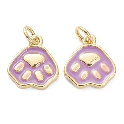 Wheat Brass Enamel Pendants, Long-Lasting Plated, Real 18K Gold Plated, Dog Paw Prints, Wheat, 13.5x12x2mm, Hole: 3mm
