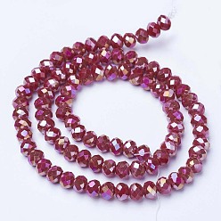 Brown Electroplate Glass Beads Strands, Opaque Solid Color, AB Color Plated, Faceted, Rondelle, Brown, 2.5x2mm, Hole: 0.4mm, about 150~170pcs/strand, 11 inch(27.5cm)
