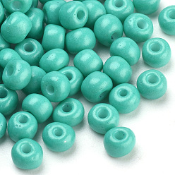 Medium Turquoise Baking Paint Glass Seed Beads, Round, Medium Turquoise, 4~4.5x3mm, Hole: 1~1.2mm, about 4500pcs/bag, about 450g/bag