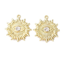 Light Gold Кулон из кристаллов со стразами, Сплав с поиска, солнечные чары от сглаза, золотой свет, 27.5x25x4 мм, отверстие : 1.5 мм