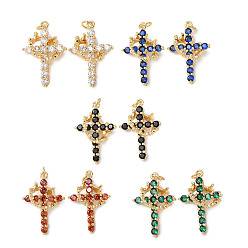 (52) Непрозрачная лаванда Латунные микро проложить кубического циркония подвески, крест прелести, без кадмия и без свинца, стойки покрытие, долговечный, с целью перехода в кольце, реальный 18 k позолоченный, разноцветные, 26.5x18x14 мм, отверстие : 3 мм