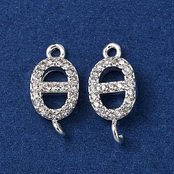 Платина Латунные микропрозрачные кубические циркониевые соединения, овальные соединительные подвески, платина, 14x6.5x2 мм, отверстие : 1.2 мм