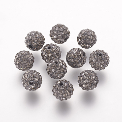 Diamante Negro Abalorios de rhinestone de arcilla polímero, Grado A, rondo, bolas de discoteca, diamante negro, 8x7.5 mm, agujero: 1 mm